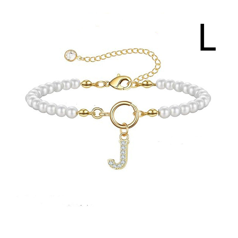 Toggle Clasp Initial Bracelet – A-Z Letter Pendant Pearl Bracelet for Women CJ