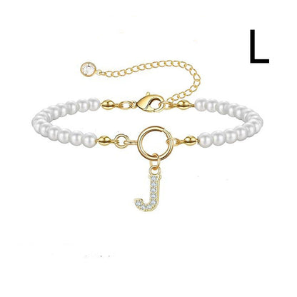 Toggle Clasp Initial Bracelet – A-Z Letter Pendant Pearl Bracelet for Women CJ