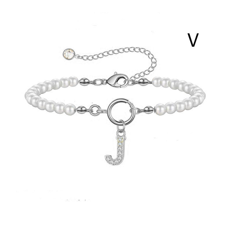 Toggle Clasp Initial Bracelet – A-Z Letter Pendant Pearl Bracelet for Women CJ
