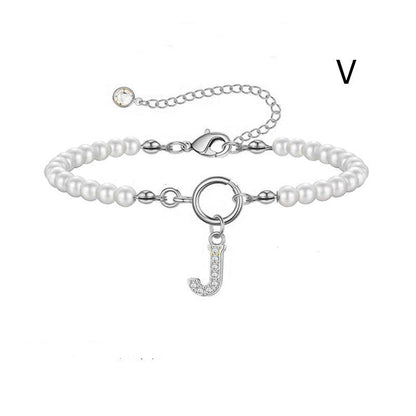 Toggle Clasp Initial Bracelet – A-Z Letter Pendant Pearl Bracelet for Women CJ