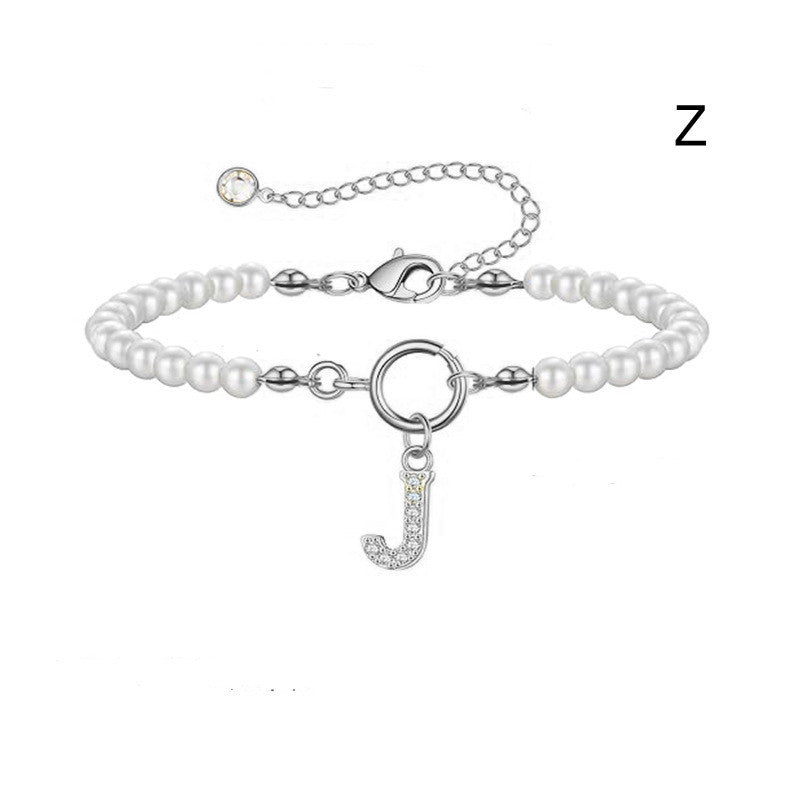 Toggle Clasp Initial Bracelet – A-Z Letter Pendant Pearl Bracelet for Women CJ