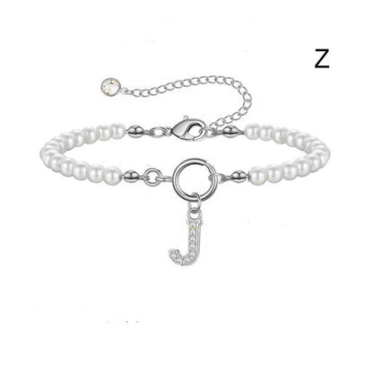 Toggle Clasp Initial Bracelet – A-Z Letter Pendant Pearl Bracelet for Women CJ