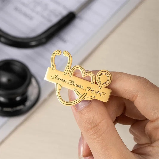 Customizable Smooth Engraved Name Stethoscope Brooch – Personalizable Gift