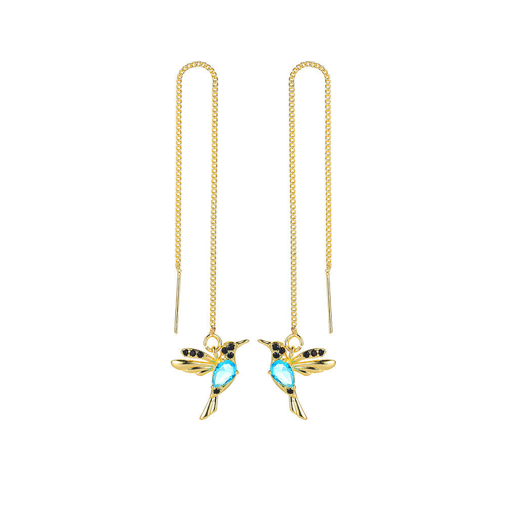 Little Bird Hummingbird Drop Earrings – Long Tassel Crystal Pendant Jewelry for Women CJ