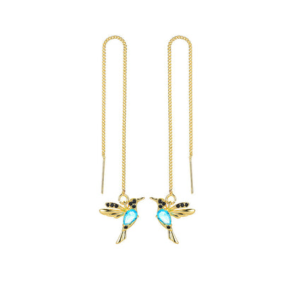 Little Bird Hummingbird Drop Earrings – Long Tassel Crystal Pendant Jewelry for Women CJ