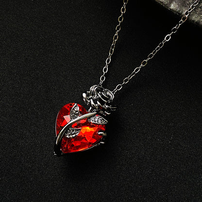 Punk Rose Love Necklace – Heart-Shaped Clavicle Chain Pendant for Valentine’s Day CJ