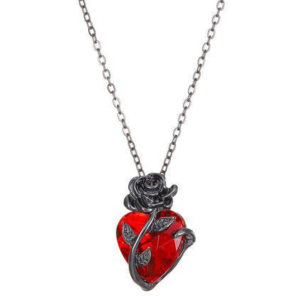 Punk Rose Love Necklace – Heart-Shaped Clavicle Chain Pendant for Valentine’s Day CJ
