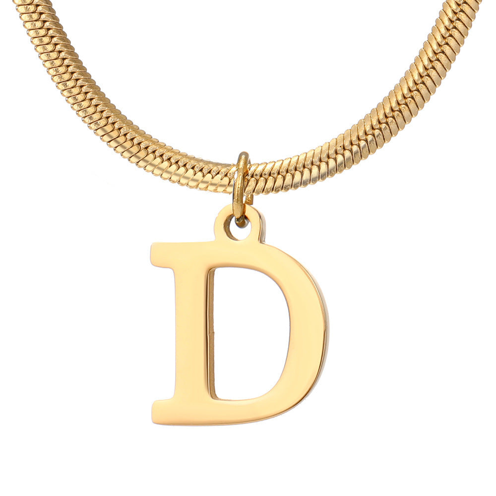 Minimalist A-Z Letter Pendant Necklace for Women – Gold-Plated Stainless Steel Snake Chain Jewelry, Birthday Gift CJ
