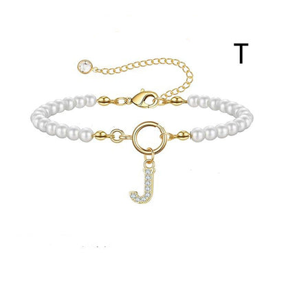 Toggle Clasp Initial Bracelet – A-Z Letter Pendant Pearl Bracelet for Women CJ