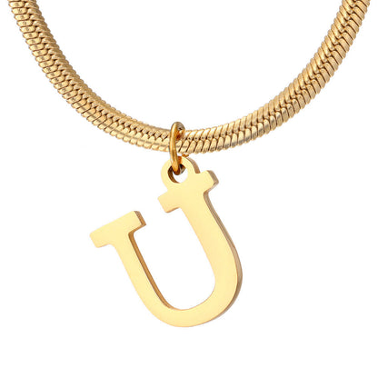 Minimalist A-Z Letter Pendant Necklace for Women – Gold-Plated Stainless Steel Snake Chain Jewelry, Birthday Gift CJ