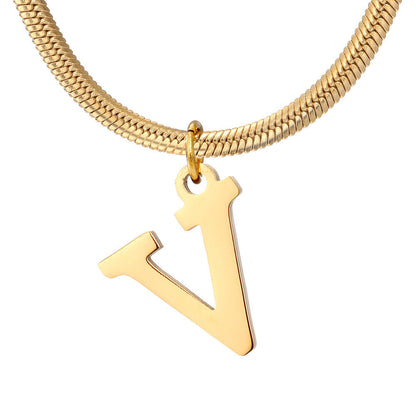 Minimalist A-Z Letter Pendant Necklace for Women – Gold-Plated Stainless Steel Snake Chain Jewelry, Birthday Gift CJ