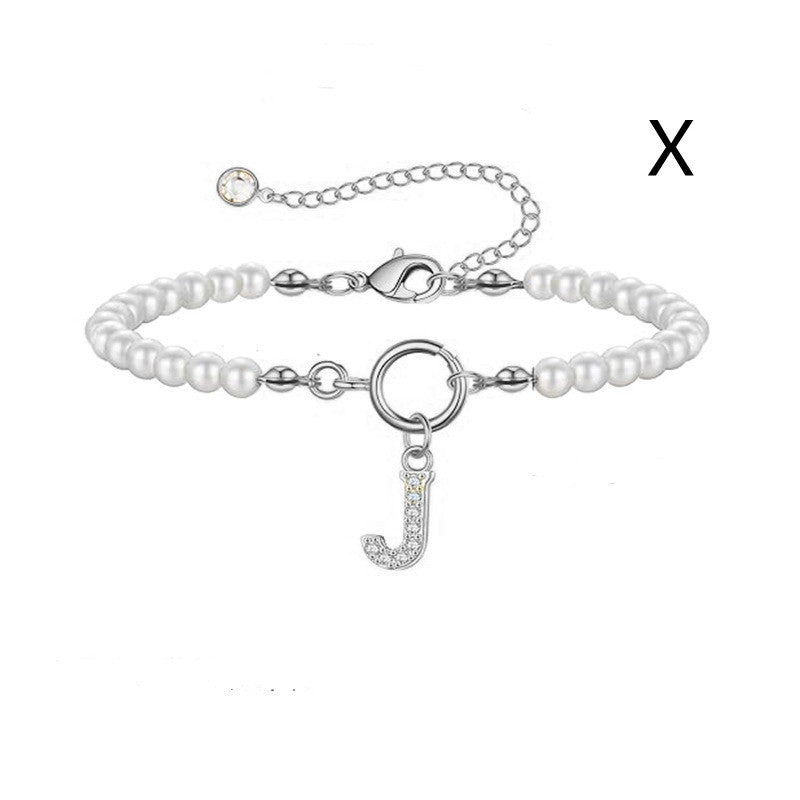 Toggle Clasp Initial Bracelet – A-Z Letter Pendant Pearl Bracelet for Women CJ