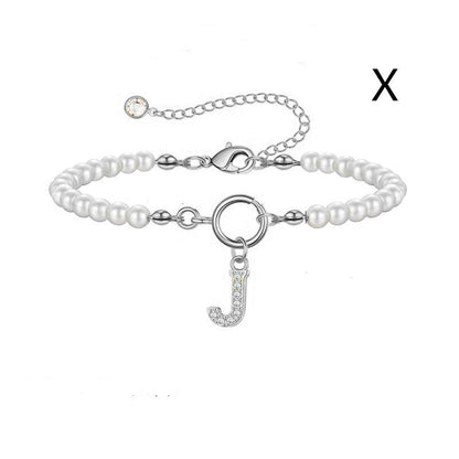 Toggle Clasp Initial Bracelet – A-Z Letter Pendant Pearl Bracelet for Women CJ