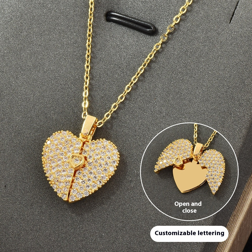Personalized Name Heart Locket Necklace – Custom Zirconia Pendant Gift for Mom & Grandma CJ