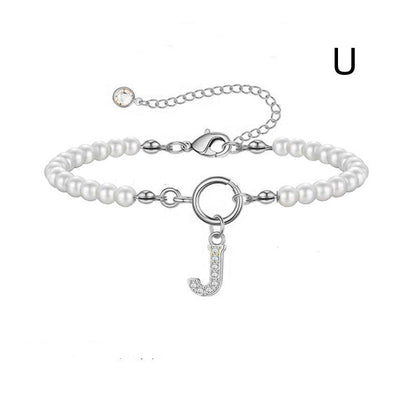 Toggle Clasp Initial Bracelet – A-Z Letter Pendant Pearl Bracelet for Women CJ