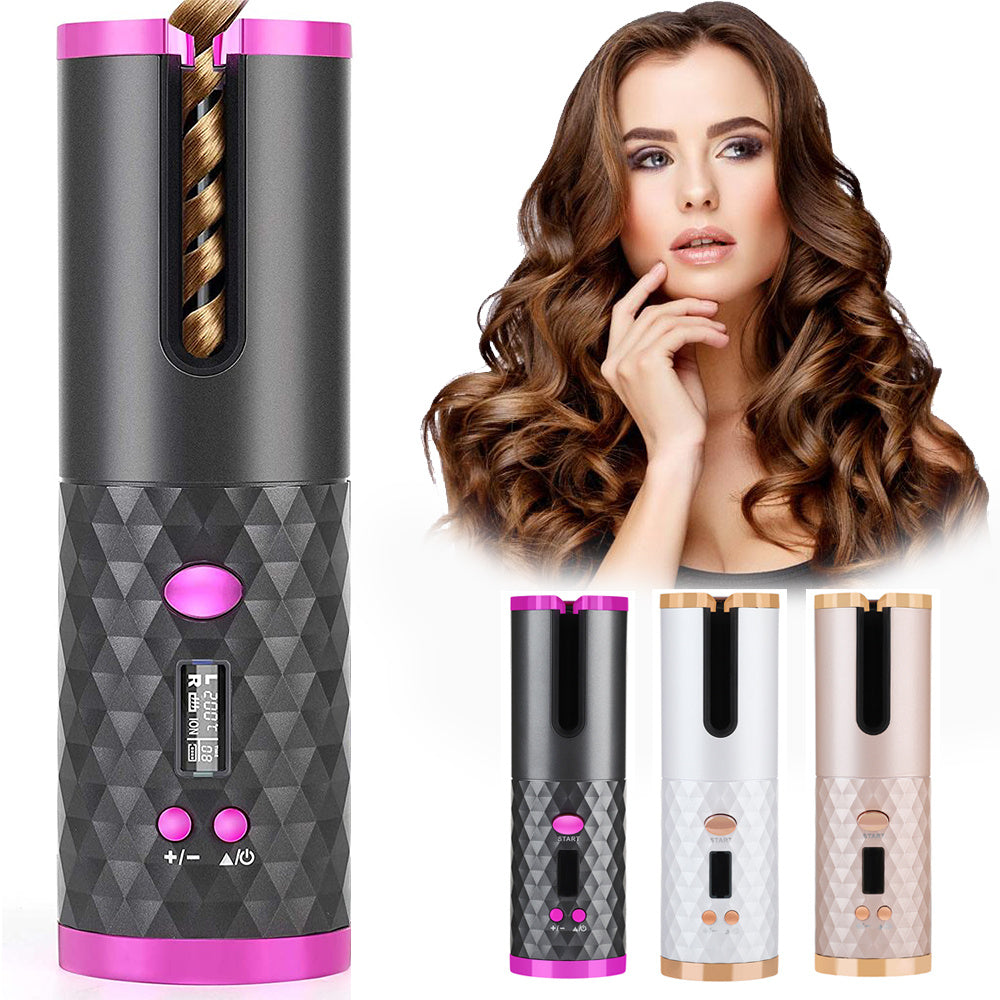 Rechargeable Automatic Hair Curler – Portable Ceramic Curling Iron with LCD Display CJ