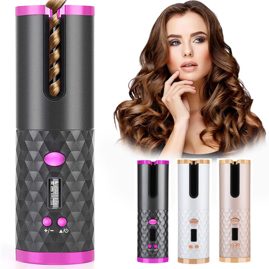 Rechargeable Automatic Hair Curler – Portable Ceramic Curling Iron with LCD Display CJ