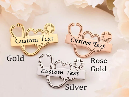 Customizable Smooth Engraved Name Stethoscope Brooch – Personalizable Gift