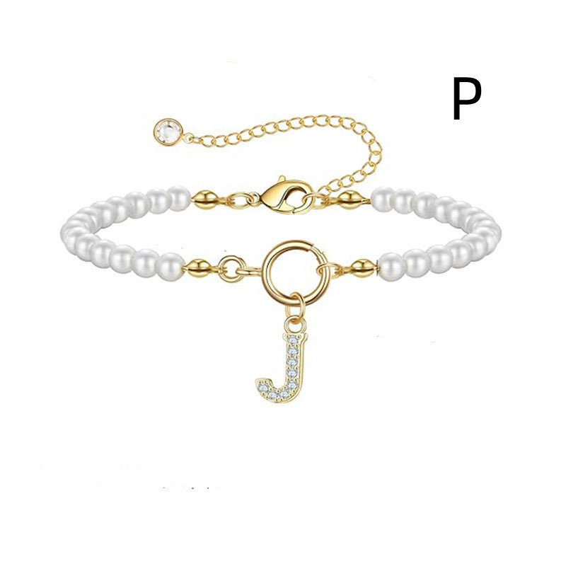 Toggle Clasp Initial Bracelet – A-Z Letter Pendant Pearl Bracelet for Women CJ