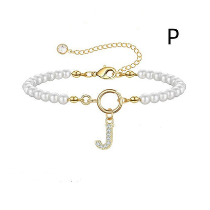 Toggle Clasp Initial Bracelet – A-Z Letter Pendant Pearl Bracelet for Women CJ