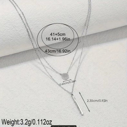 S925 Silver Double Chain Necklace – Long Stick Micro Pave Zircon Pendant for Women CJ