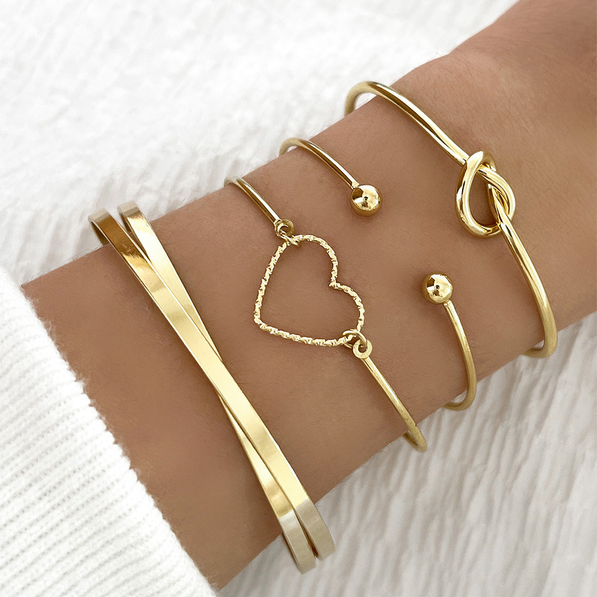 Vintage Gold Crystal Heart Letter Love Bangle Bracelet for Women – Multi-layer Geometric Charm Fashion Jewelry Gift CJ