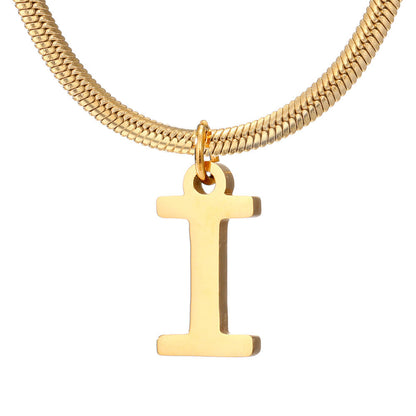 Minimalist A-Z Letter Pendant Necklace for Women – Gold-Plated Stainless Steel Snake Chain Jewelry, Birthday Gift CJ