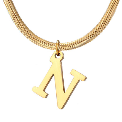 Minimalist A-Z Letter Pendant Necklace for Women – Gold-Plated Stainless Steel Snake Chain Jewelry, Birthday Gift CJ