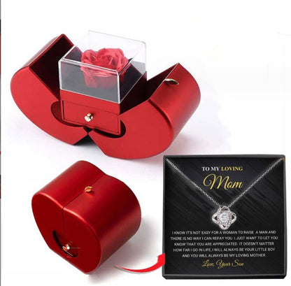 Red Apple Jewelry Box with Eternal Rose & Necklace – Fashion Gift for Girls, Mother's Day & Valentine's Day CJ