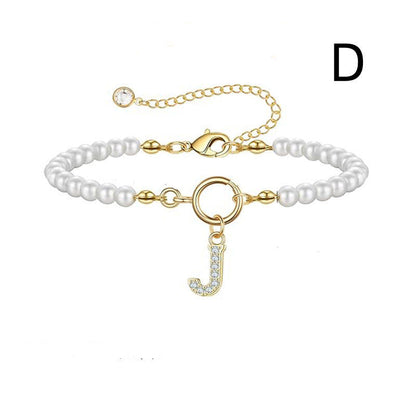 Toggle Clasp Initial Bracelet – A-Z Letter Pendant Pearl Bracelet for Women CJ
