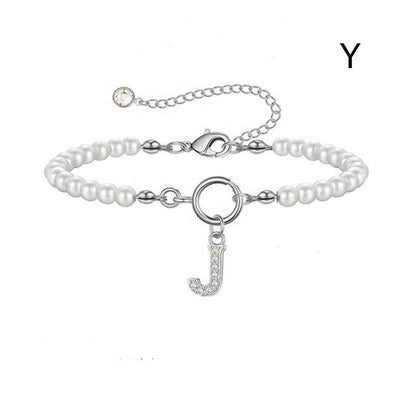 Toggle Clasp Initial Bracelet – A-Z Letter Pendant Pearl Bracelet for Women CJ