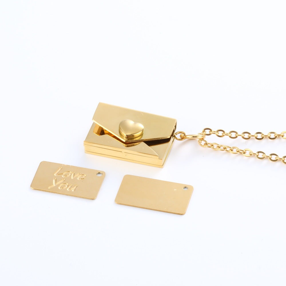 Peach Heart Envelope Necklace – Hidden Message Pendant, Couple Jewelry Gift for Women CJ