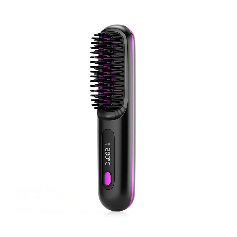 2 In 1 Straight Hair Comb Wireless Hair Straightener Brush Hair Fast Heating Portable Hot Curler USB Charging CJ