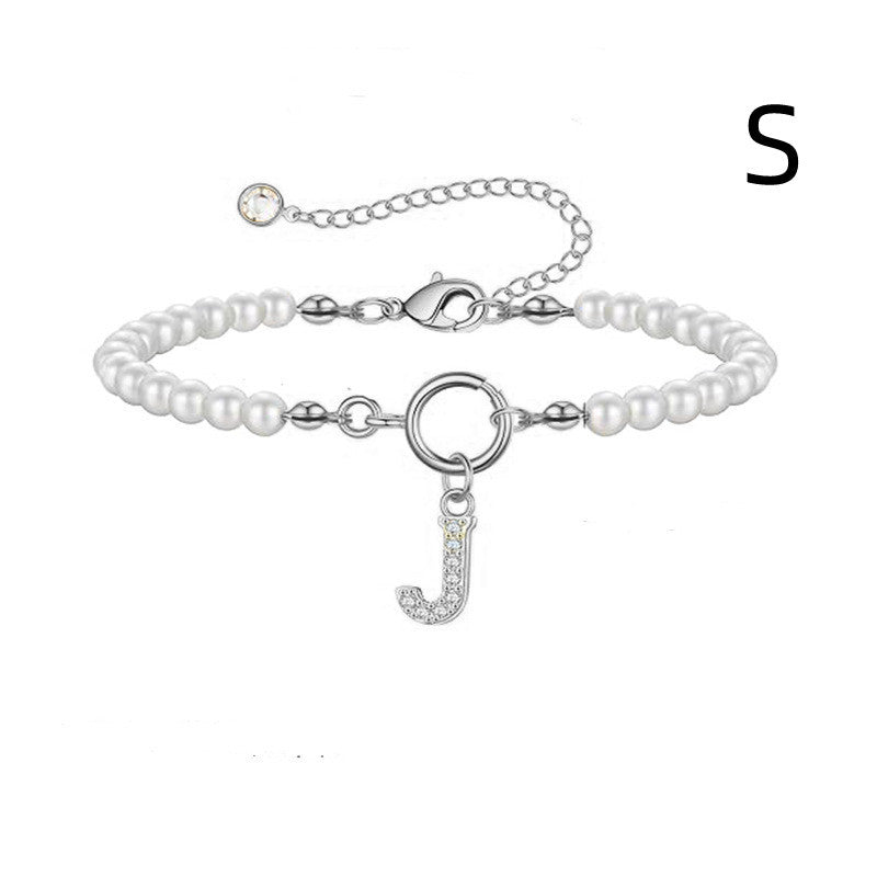 Toggle Clasp Initial Bracelet – A-Z Letter Pendant Pearl Bracelet for Women CJ