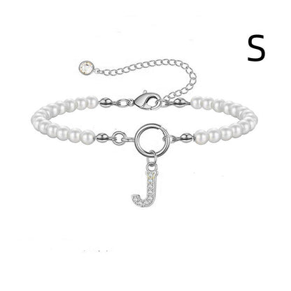 Toggle Clasp Initial Bracelet – A-Z Letter Pendant Pearl Bracelet for Women CJ