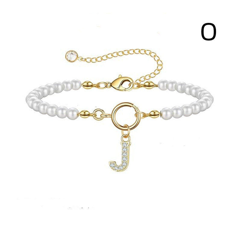 Toggle Clasp Initial Bracelet – A-Z Letter Pendant Pearl Bracelet for Women CJ