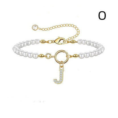Toggle Clasp Initial Bracelet – A-Z Letter Pendant Pearl Bracelet for Women CJ