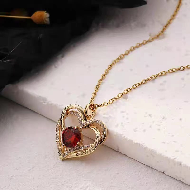 Women’s Red Sapphire Pendant Necklace – Elegant Clavicle Chain Jewelry CJ