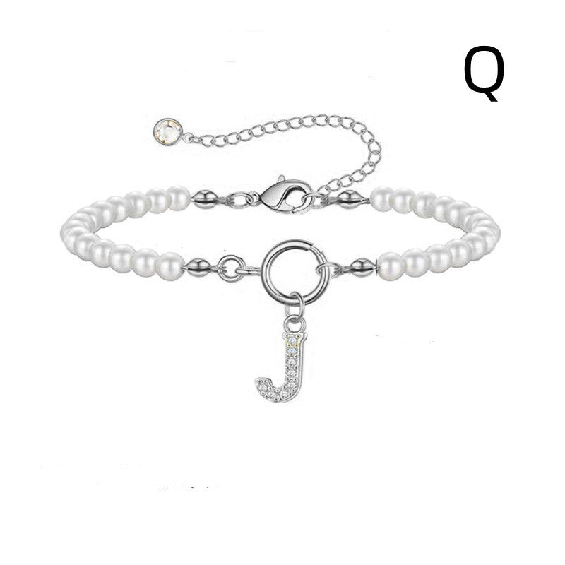 Toggle Clasp Initial Bracelet – A-Z Letter Pendant Pearl Bracelet for Women CJ