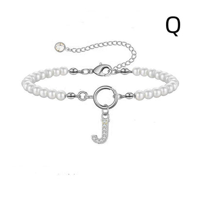 Toggle Clasp Initial Bracelet – A-Z Letter Pendant Pearl Bracelet for Women CJ