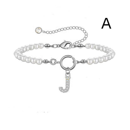 Toggle Clasp Initial Bracelet – A-Z Letter Pendant Pearl Bracelet for Women CJ