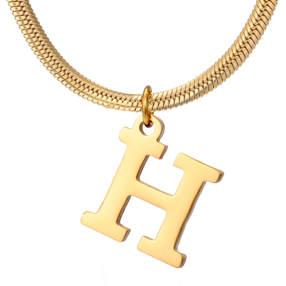 Minimalist A-Z Letter Pendant Necklace for Women – Gold-Plated Stainless Steel Snake Chain Jewelry, Birthday Gift CJ