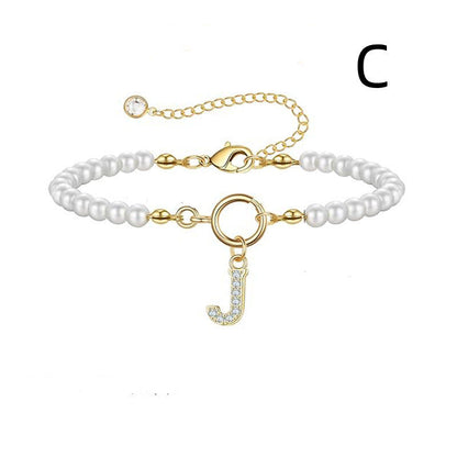 Toggle Clasp Initial Bracelet – A-Z Letter Pendant Pearl Bracelet for Women CJ