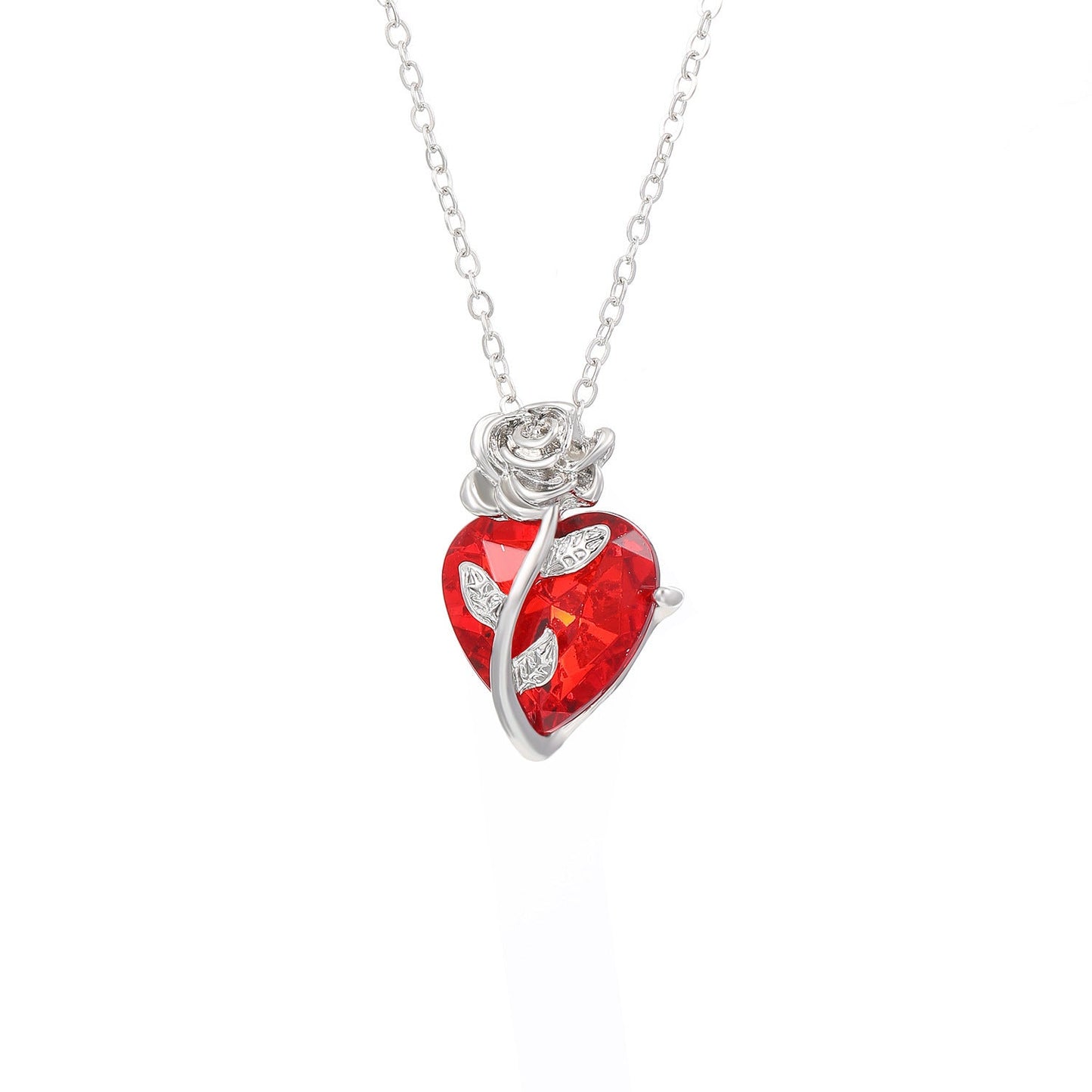Punk Rose Love Necklace – Heart-Shaped Clavicle Chain Pendant for Valentine’s Day CJ