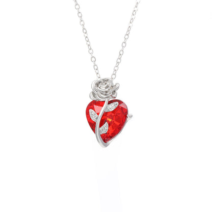 Punk Rose Love Necklace – Heart-Shaped Clavicle Chain Pendant for Valentine’s Day CJ