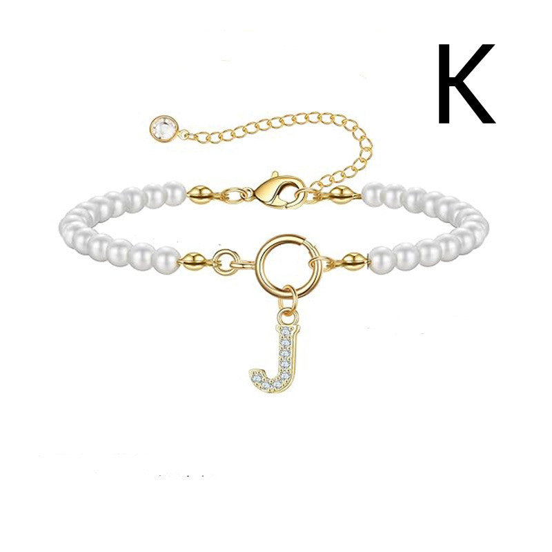Toggle Clasp Initial Bracelet – A-Z Letter Pendant Pearl Bracelet for Women CJ