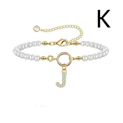 Toggle Clasp Initial Bracelet – A-Z Letter Pendant Pearl Bracelet for Women CJ