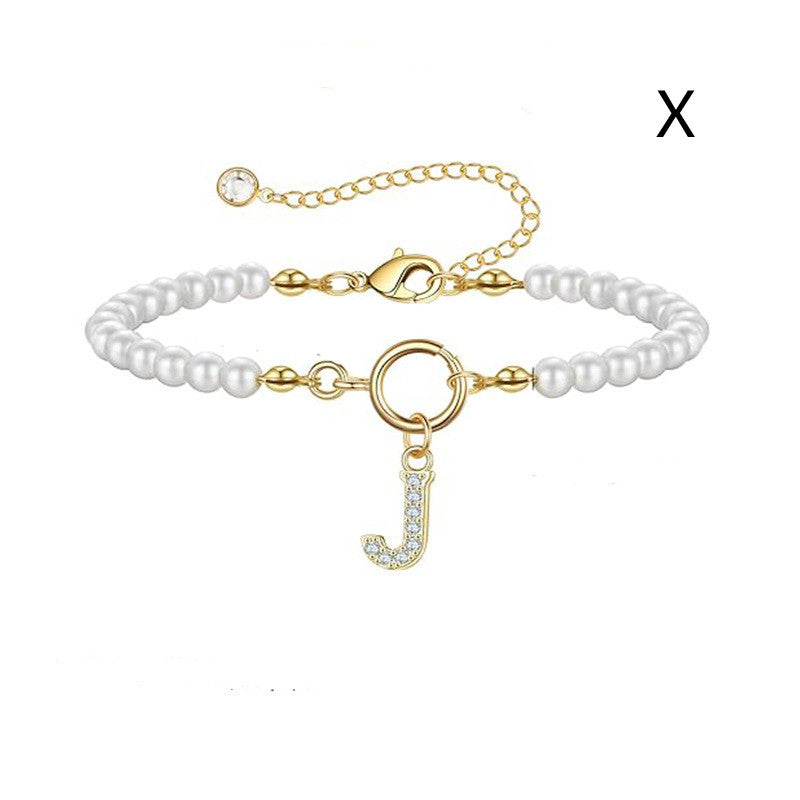 Toggle Clasp Initial Bracelet – A-Z Letter Pendant Pearl Bracelet for Women CJ