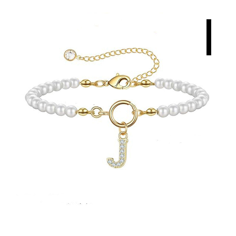 Toggle Clasp Initial Bracelet – A-Z Letter Pendant Pearl Bracelet for Women CJ