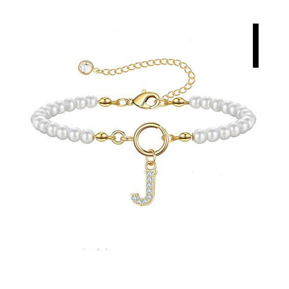 Toggle Clasp Initial Bracelet – A-Z Letter Pendant Pearl Bracelet for Women CJ